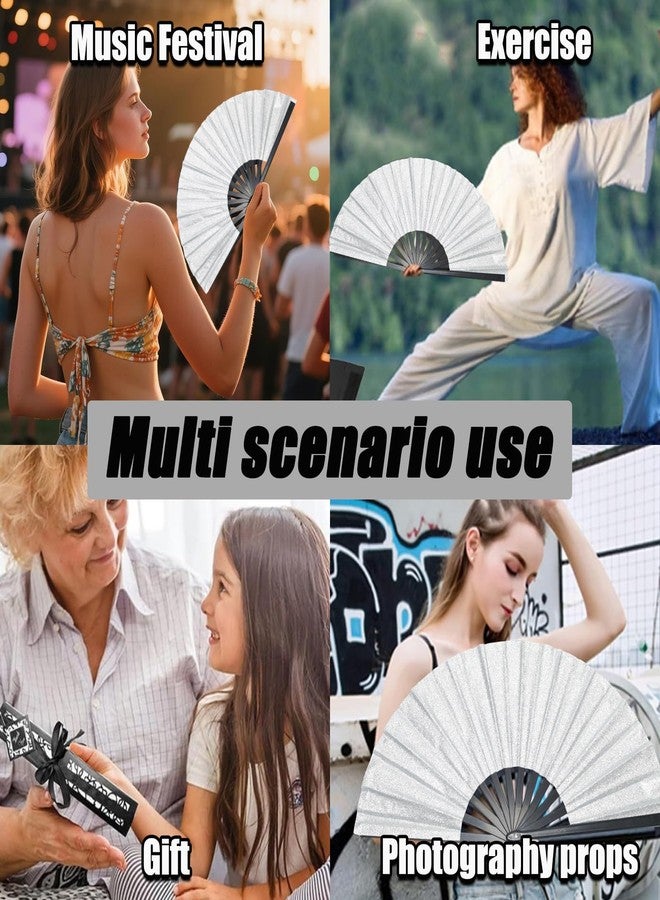 Wuyituart 13 Inch Large Foldable Rave Fan Silver Glitter Clacking Fans for Line Dancing Boots On The Ground Dance Decoration - Image 4